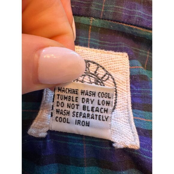 Vintage World Island 100% Cotton Purple Green Plaid Button Up Shirt Size XL - Picture 7 of 8